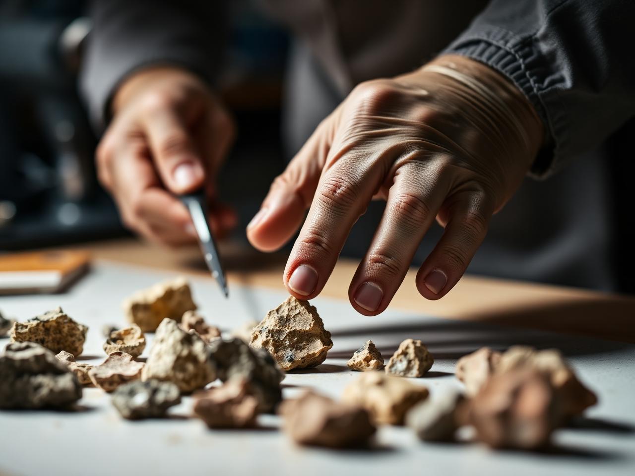 Geologist examining rock core samples